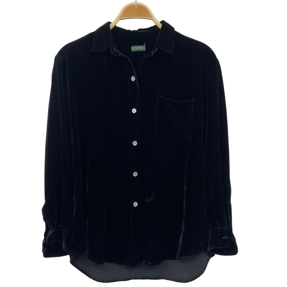 J. Crew VIntage black velvet silk button down blouse